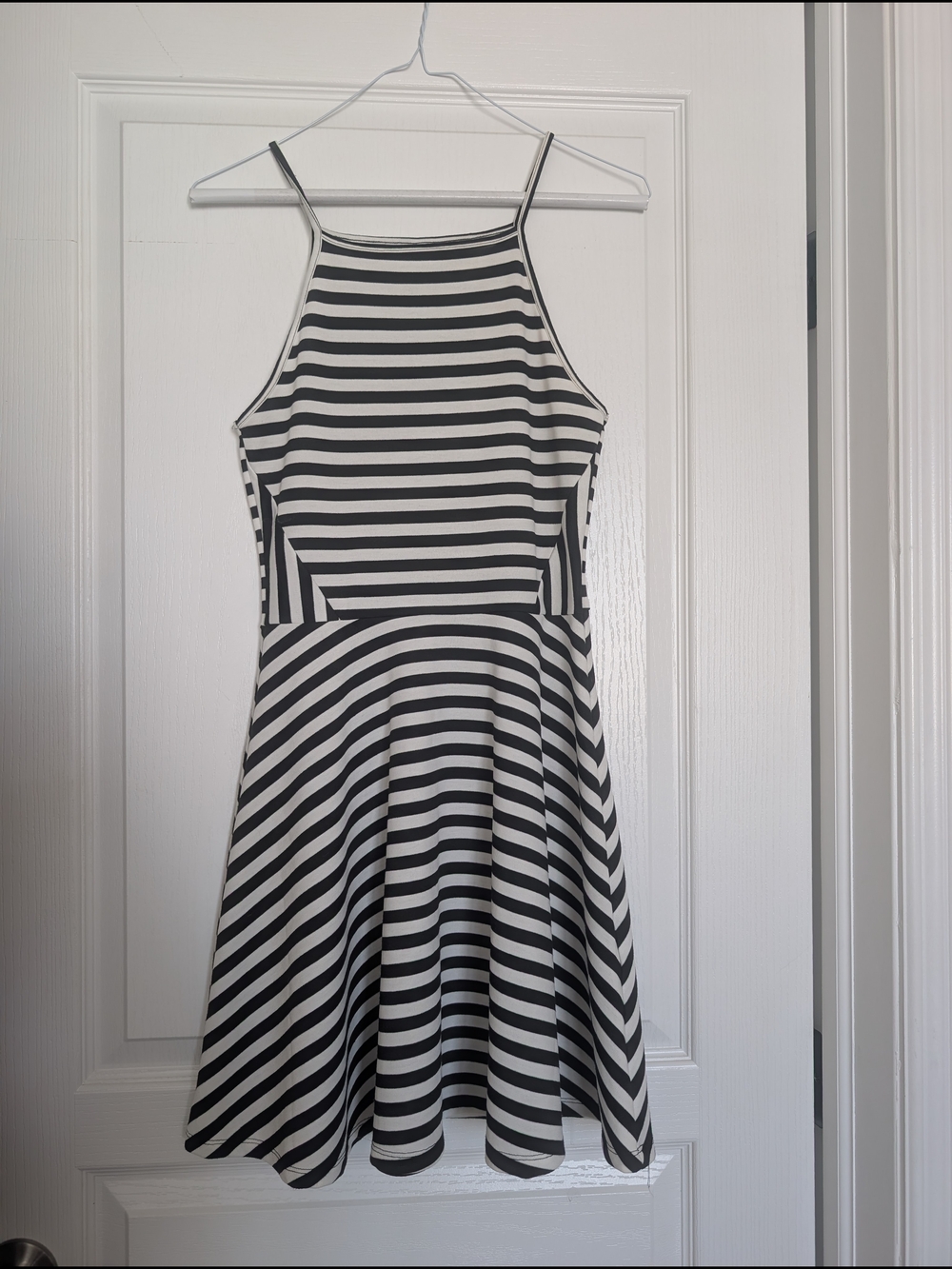 H&M Black and White Striped Halter Skater Dress